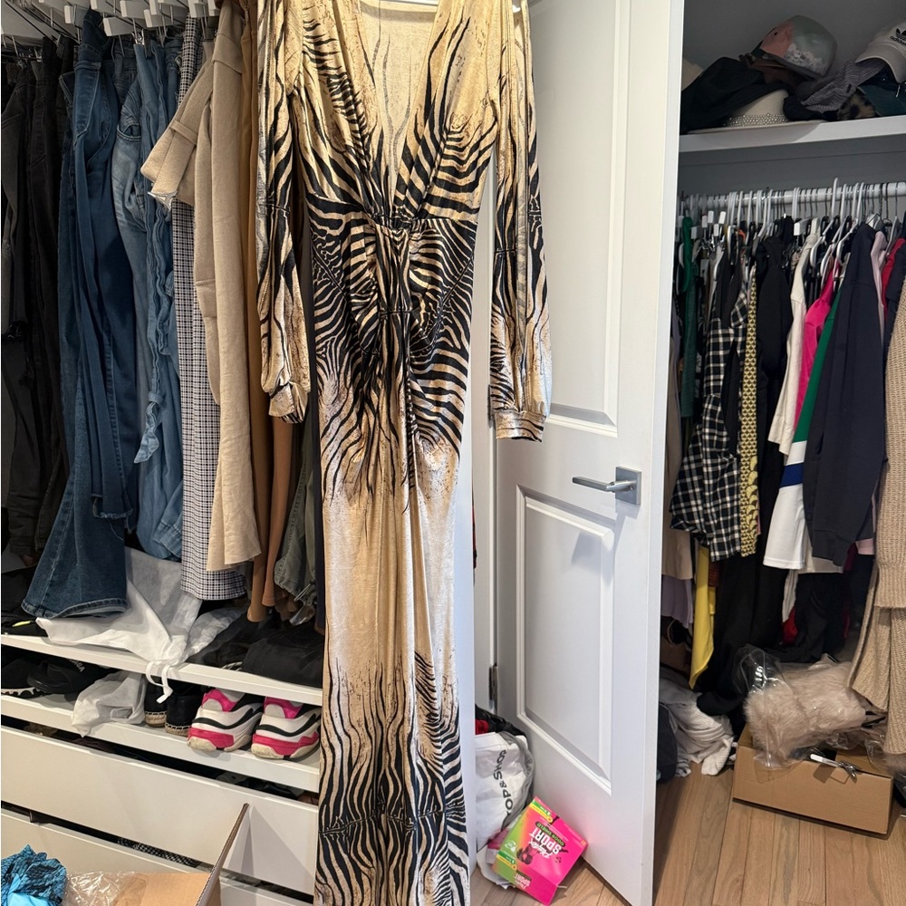 cameo Gold and Black Zebra-Print Twist-Waist Maxi Dress